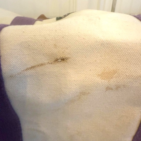 Vintage 80's LL Bean Factory Store Boat & Tote Leather Handle Bag Striped Purple - Picture 10 of 13